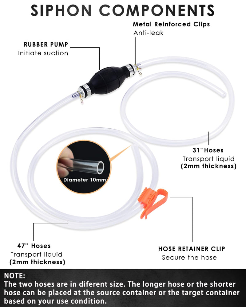 KATUMO Gasoline Siphon Hose, Gas Oil Water Fuel Transfer Siphon Pump, Portable Widely Use Hand Fuel Pump, Fuel Transfer Pump with PVC Hoses