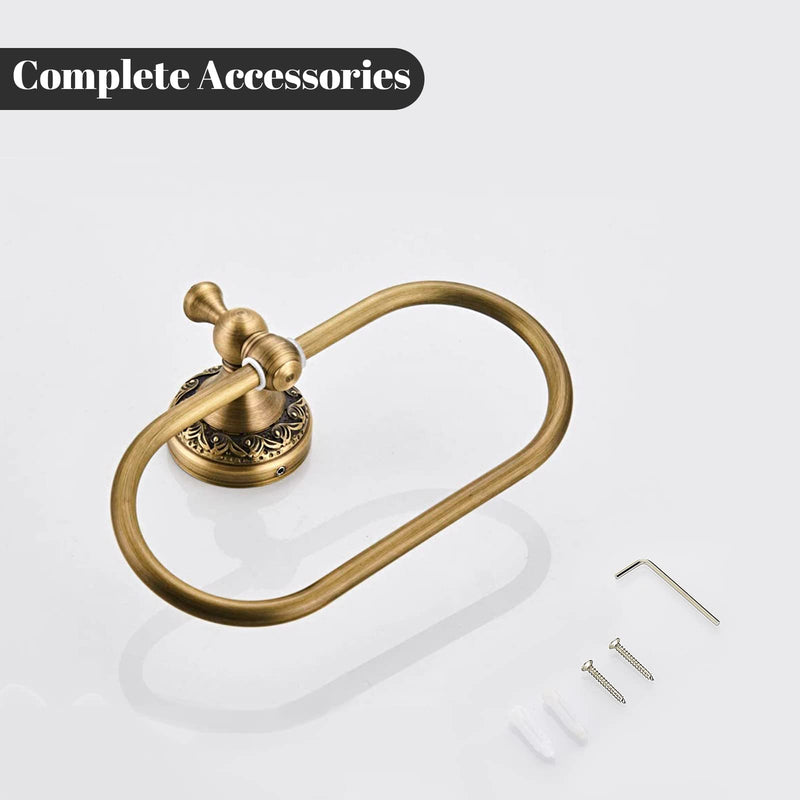 WOLIBEER Antique Brass Toilet Paper Holder, Brass Towel Ring Oval, Hand Towel Holder Bathroom Accessories Wall Mounted Vintage 2 Pieces Brass a