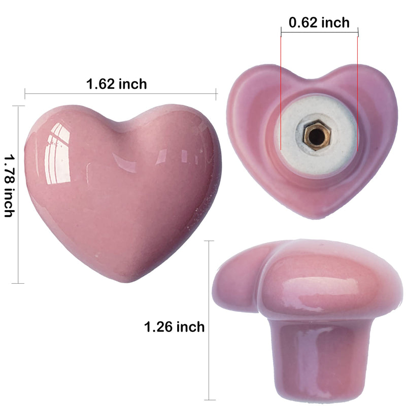 Ceramic Drawer Knobs Heart Shape Cabinet Dresser Pulls Handles with 3 Sized Screws, Kitchen Furniture Knobs for Closet Cupboard Wardrobe (20, Pink) 20 Pack