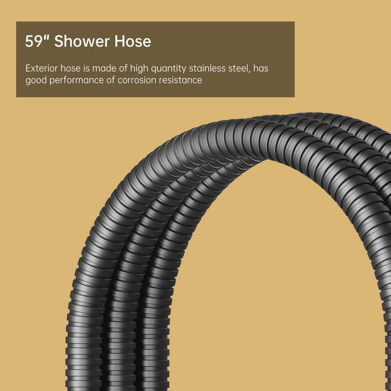 BESy Black Brass 2 In 1 Function Handheld Shower Head Set High Pressure 7 Inch Shower Head High Flow Hand Shower Wand with 59 Inch Hose, Bracket, Matte Black Finish