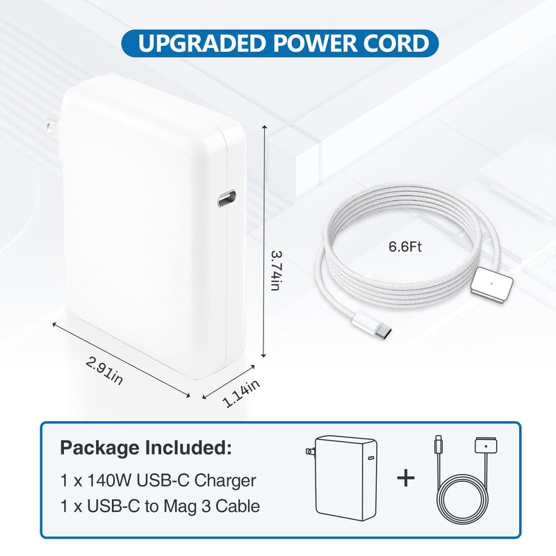 140W USB C to Magnetic 3 Cable, Charger for Mac Book Pro 16,15,14,13 inch,2021-2023 M1 M2 Mac Book Air Laptop Power Adapter & [6.6Ft]