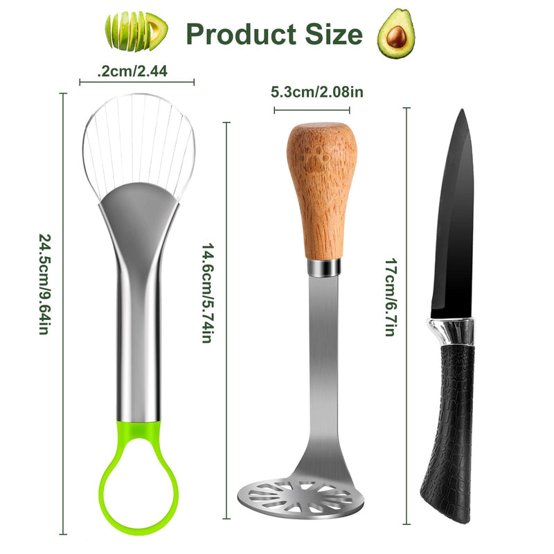 Avocado Slicer Tool,Stainless Steel Avocado Cutter Tool Set,Contains Avocado Knife,Avocado Masher and Fruit Knife,Used for Avacado Cutting and Peeling,is the Essential Masher Kitchen Tool.