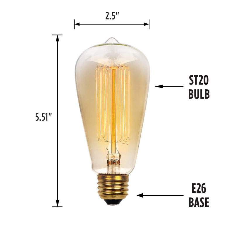 Westinghouse 0413200 60 Watt ST20 Amber Timeless Vintage Inspired Bulb with Medium Base (Pack of 2) 1 Count (Pack of 2)