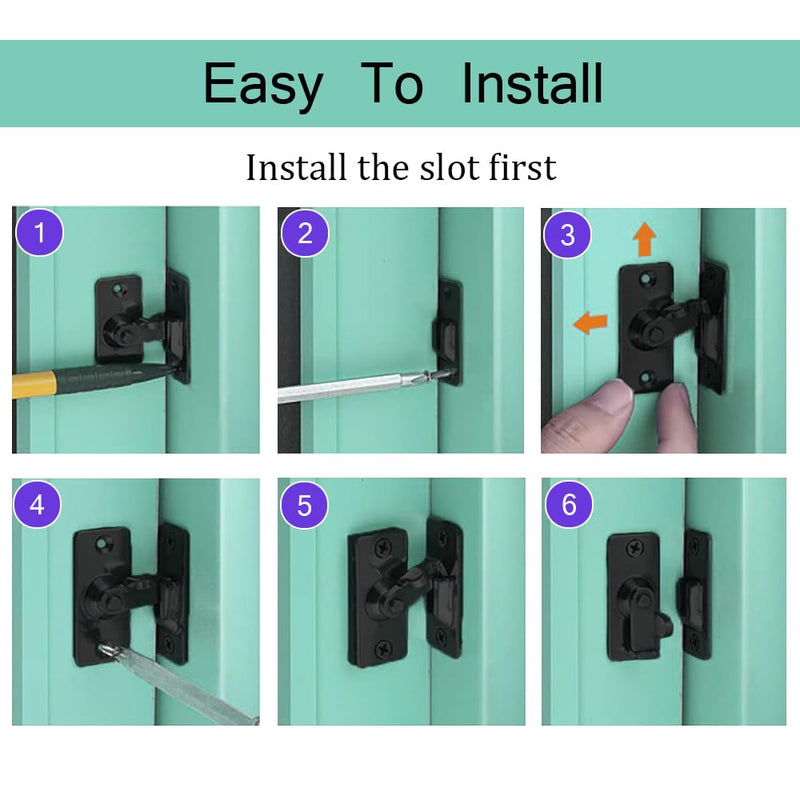 WANLIAN MINI Size Pocket Door Lock, 90 Degree Sliding Door Lock | Quick-Access Locking for Privacy in Bathroom, Toilet, RVs & Small Spaces, Left Or Right Application, 304# Stainless Steel Black 2pcs