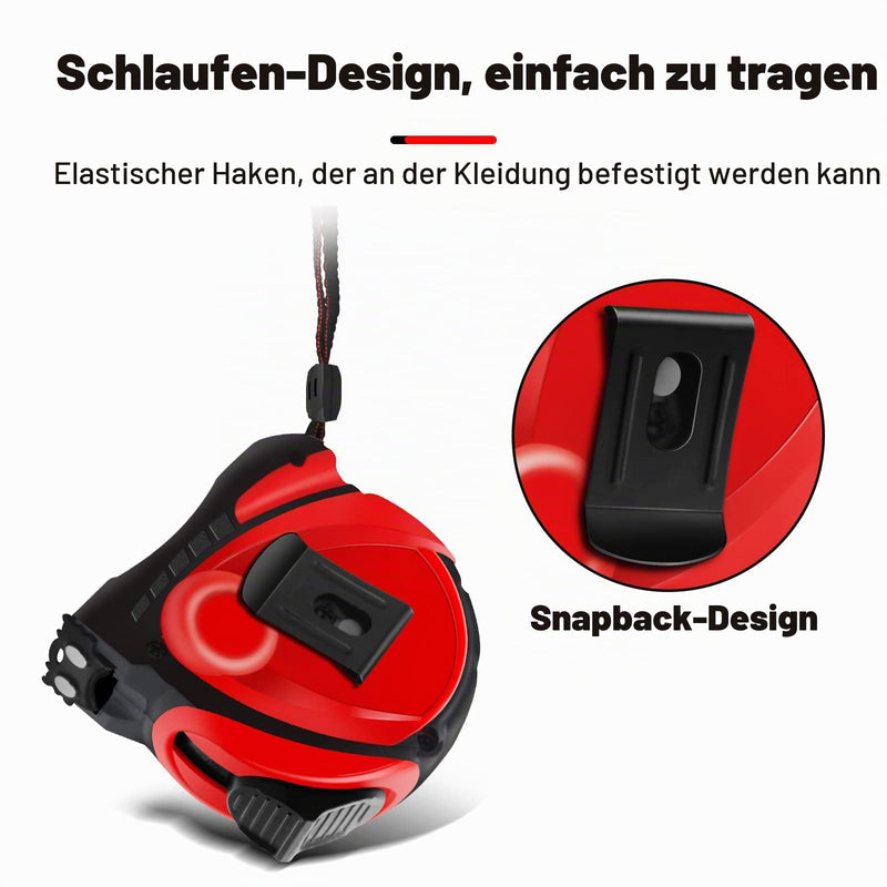 WISEUP Tape Measure 5 m, Metric and English Standard Tape Measure, Magnetic Self-Locking Tape Measure 5 m, Anti-Fall ABS Shell, with Belt Clip, Carpenter's Tool Measuring & Plan Tools 0 m red