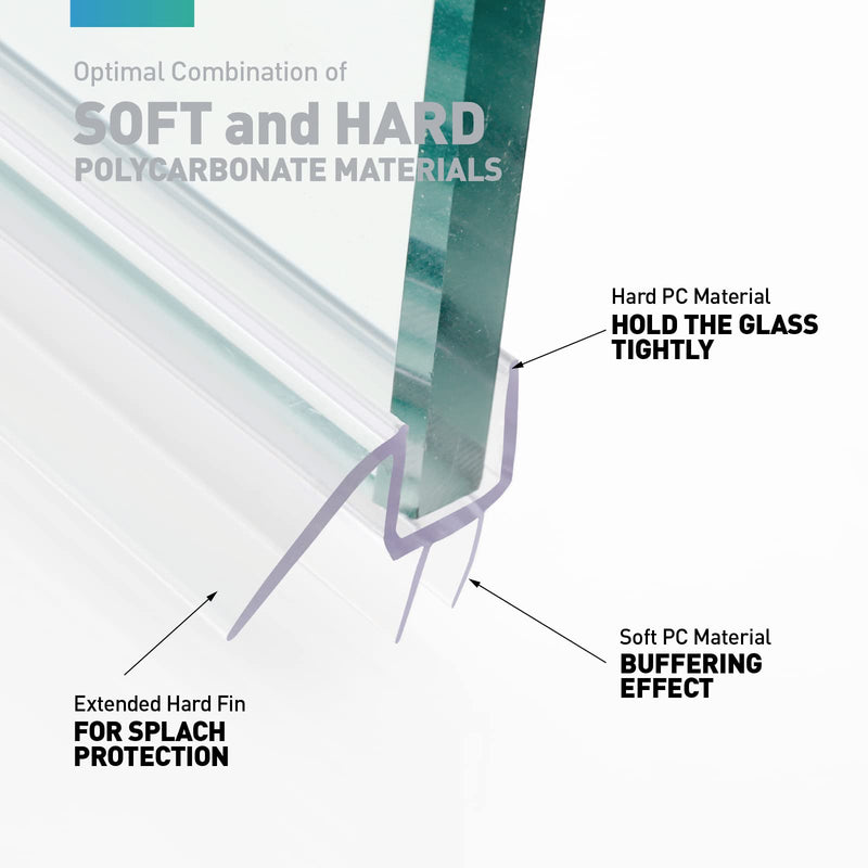 Shower Door Bottom Seal, 2 PCS 3/16" x 36" Shower Door Sweep for 3/16 Inch Glass, Frameless Glass Shower Door Seal Strip, Stop Shower Leaks and Create a Water Barrier For 3/16" Glass
