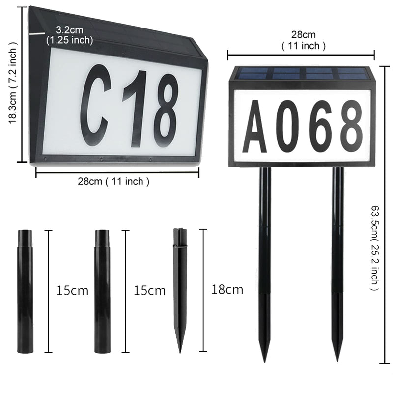 House Numbers, Solar Powered LED Address Plaques Luminous Digital Lights, Solar Powered Address Plaques with 2 Stakes for House Yard Garden, Innovative Dual Installation, Included 3 Sets Numbers & 26 Inserted Into The Ground (Black)