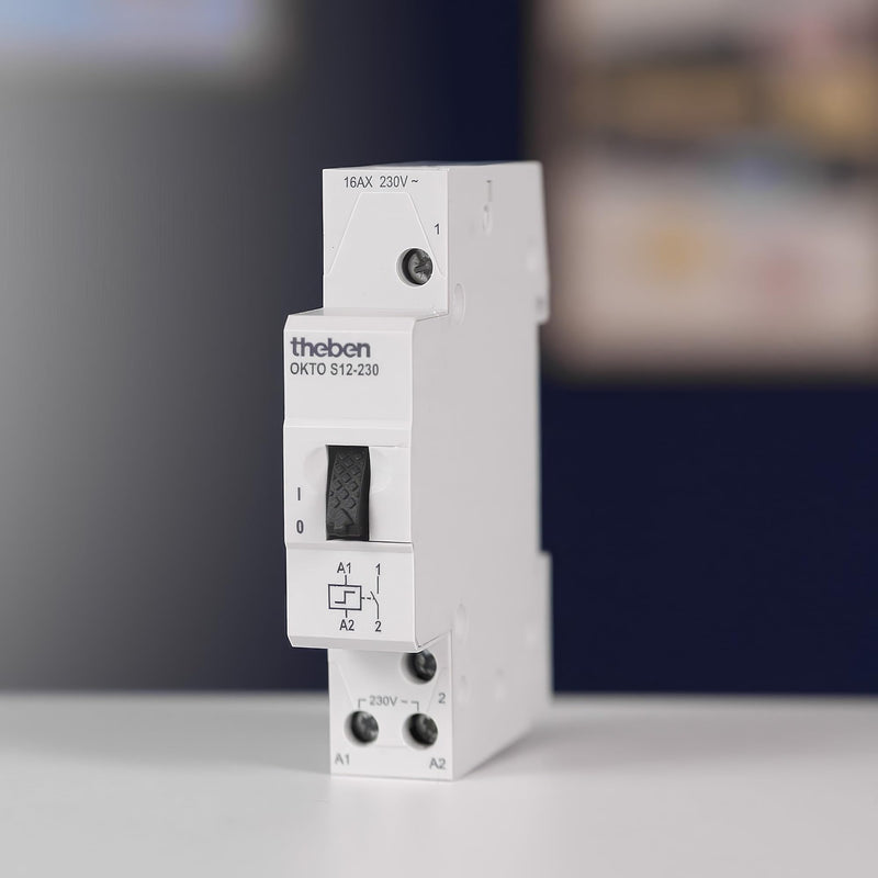 Theben 3120120 OKTO S12-230 Impulse Switch Electromechanical 1-Channel | 230 V, REG, DIN rail/DIN rail, 1 contact NO CONNECT, 200 W LED, SELV, manual switch, no quiescent current pack of 1