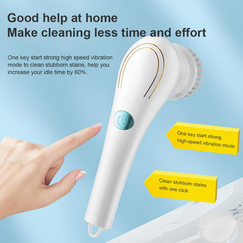 Cordless Electric Spin Cleaning Power Scrubber with 5 Replaceable Brush Heads，Handheld Shower Scrubber for Bathtub, Floor, Wall, Tile, Toilet, Window, Sink (White) White