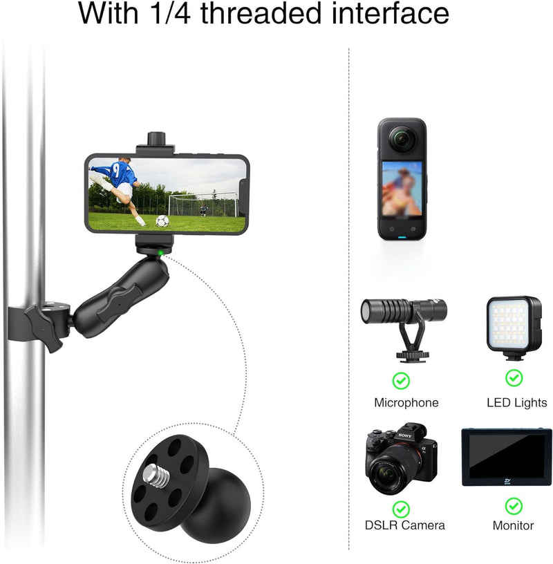 Taisioner Super Camera Clamp Mount 3.6" Socket Arm 360°Ball Head Magic Arm 1/4" Thread for Canon Nikon/Digital Camera/DSLR/Gopro/Insta360/LED Light(Gopro Adapter,Phone Holder) 3.6"Socket Arm