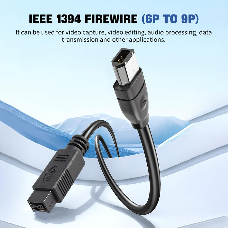 9 pin to 6 pin High Speed Firewire Cable iLink DV Cable Firewire 800 to 400 IEEE 1394 Cord for Mac Pro, MacBook(6ft, 9Pin Firewire 800 to 6Pin Firewire 400) 9 Pin to 6 Pin