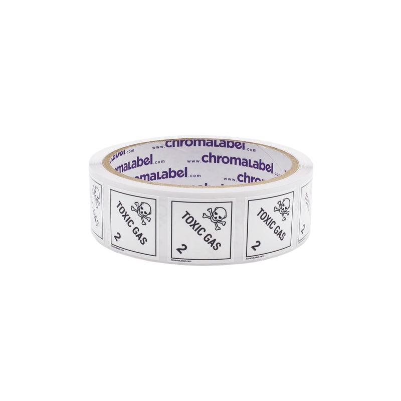 ChromaLabel 1 Inch Permanent Durable Square D.O.T. Hazard Labels, Class 2 Toxic Gas, 250/Roll 1" x 1"