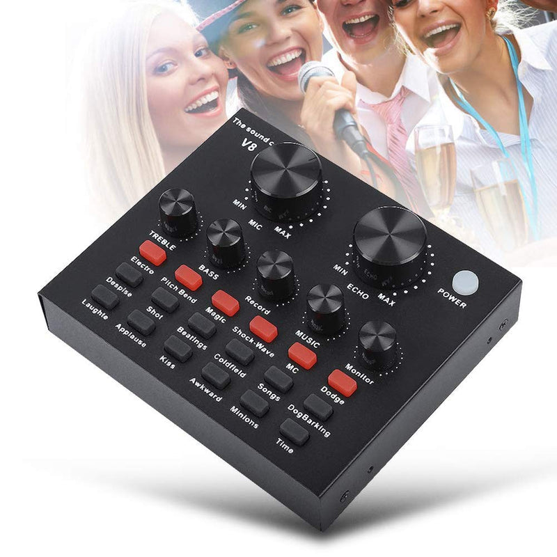 V8 Live Sound Card, Audio Mixer USB External Sound Card Headset Microphone Sound Card Live Broadcast KTV Sound Card for Double Cell Phone for Live KTV Voice Chat(Black)