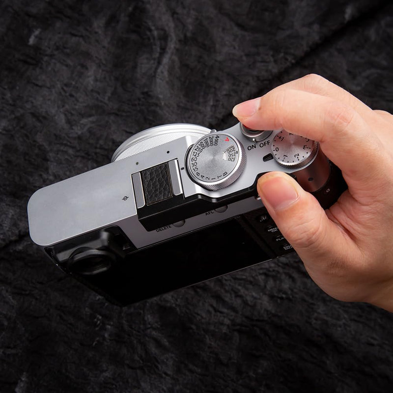 Metal Thumb Grip with Hot Shoe Cover for Fujifilm X100V/X100VI Leather Trim Camera Hot Shoe Thumb Hand Grip (Leather Grain Black) Leather grain black