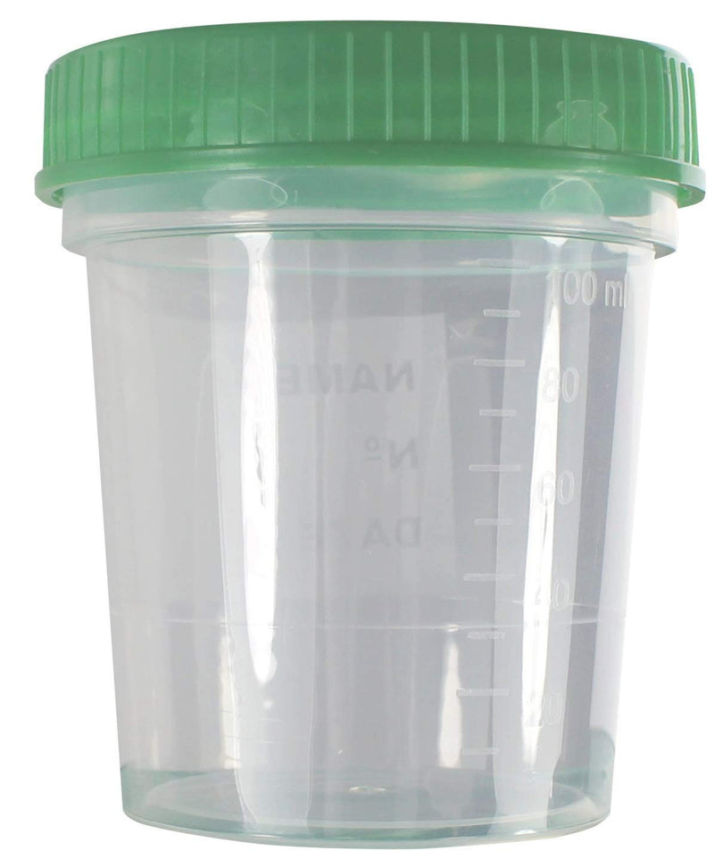 25x urine sample cups 125ml with green screw lid