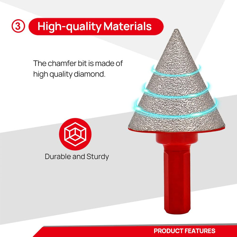 DT-DIATOOL Diamond Beveling Chamfer Bit 1-7/8 Inch with Hex Shank for Tile Porcelain Ceramic Granite Marble Existing Holes Enlarging Polishing Shaping Trimming Repairing 1-7/8 Inch, Hex Shank