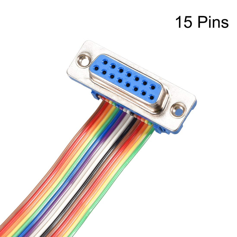 uxcell IDC Rainbow Wire Flat Ribbon Cable DB15 Female to DB15 Female Connector 2.54mm Pitch 19.7inch Length