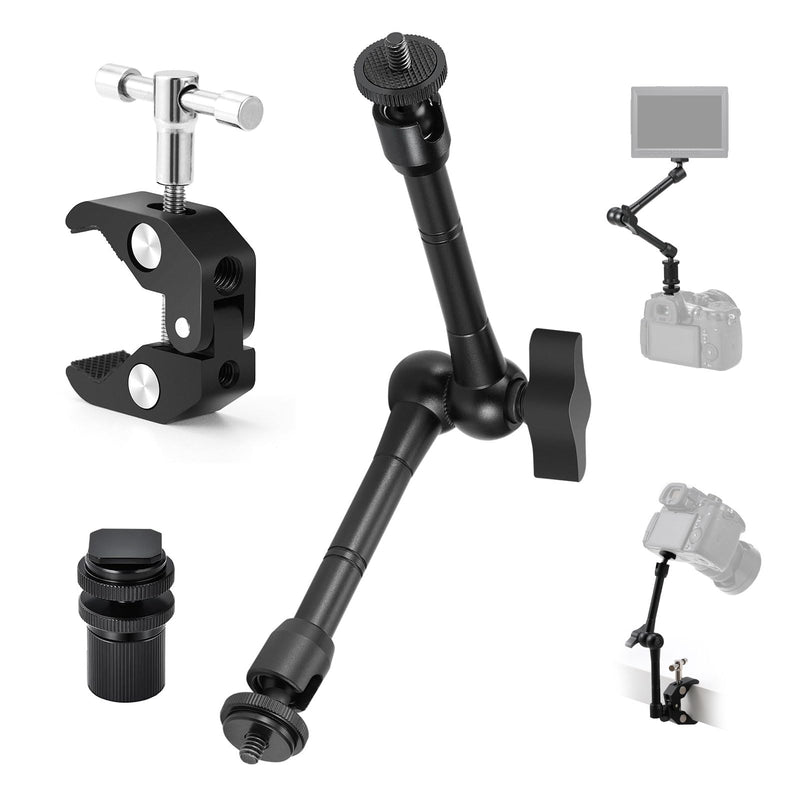 TARION Magic Arm with Super Clamp - 11in/28cm Adjustable Articulating Friction Camera Mount & Clamp with 1/4" and 3/8" Thread for LCD Monitor LED Light Flash Light Phone Action Cam