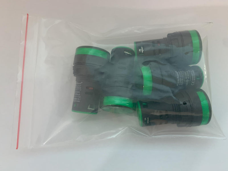 Heschen 22mm LED Indicator Light AD16-22D/S 220V AC 20mA Green Light Color Pack of 5