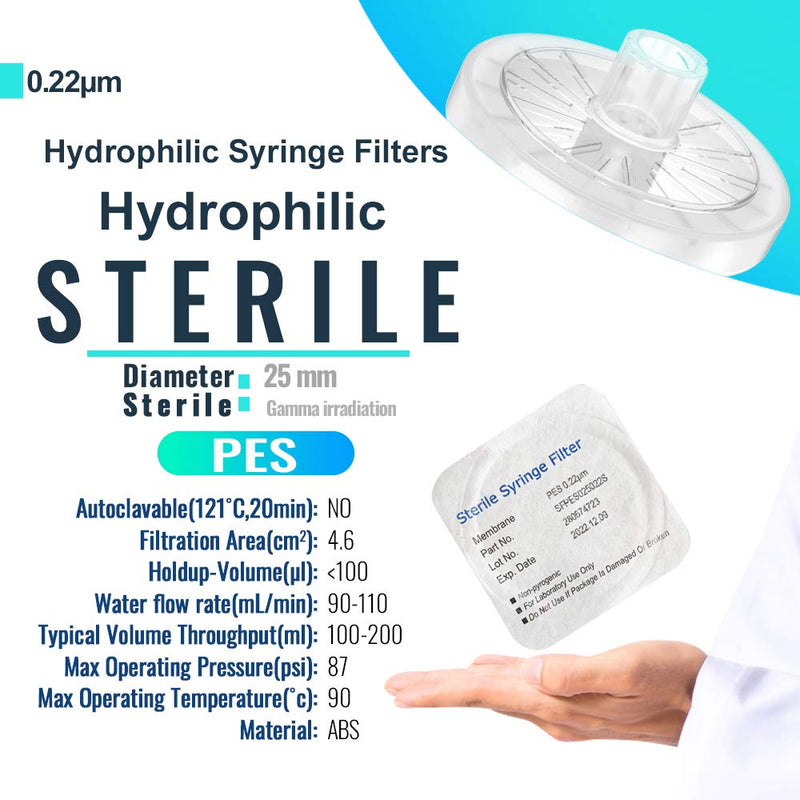 Sterile Syringe Filter PES 25 mm Diameter 0.22 um Pores Individually Packed 10/Pk by biomed Scientific