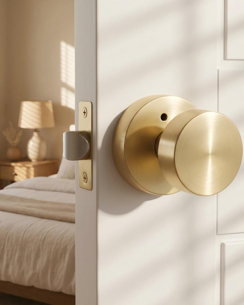 goldenwarm Gold Door Knobs Interior, Heavy Duty Zinc-Alloy Privacy Brushed Gold Interior Door Knobs, Brushed Brass Indoor Doorknobs for Bedroom, Bathroom (1 Pack) 1