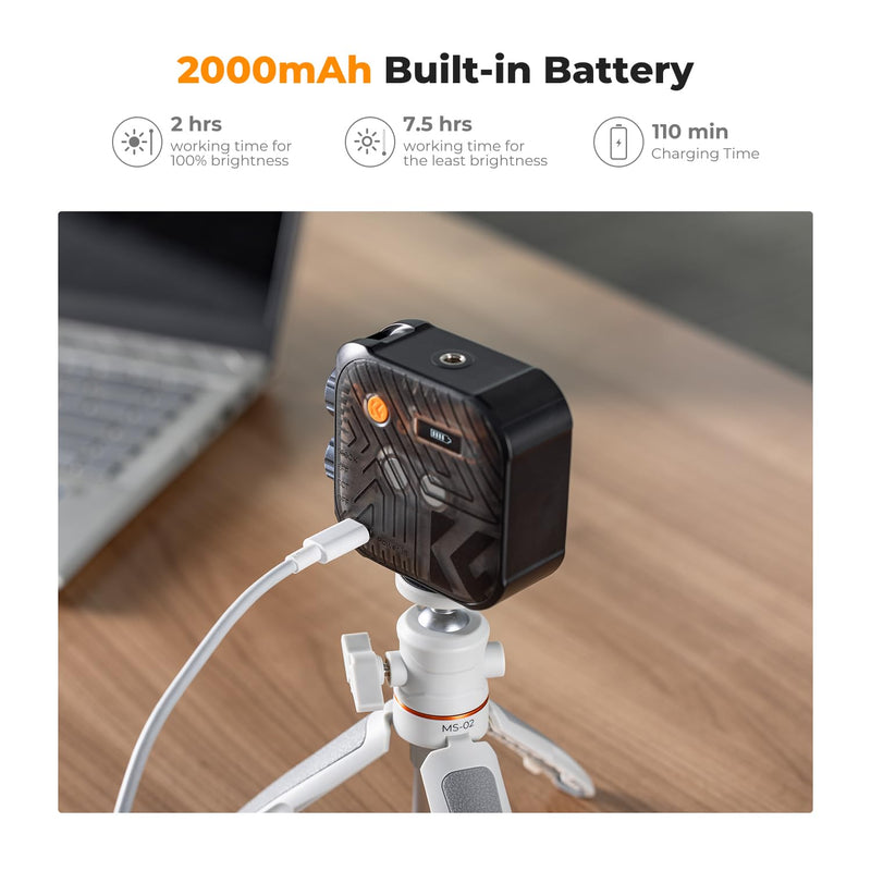 K&F CONCEPT Bi-Color LED Video Light, 2000mAh Rechargeable Portable Camera Lights, CRI 96+, 2500K-9900K, 15 Light Effects, Photography Lighting for Vlogging, Selfie, Black