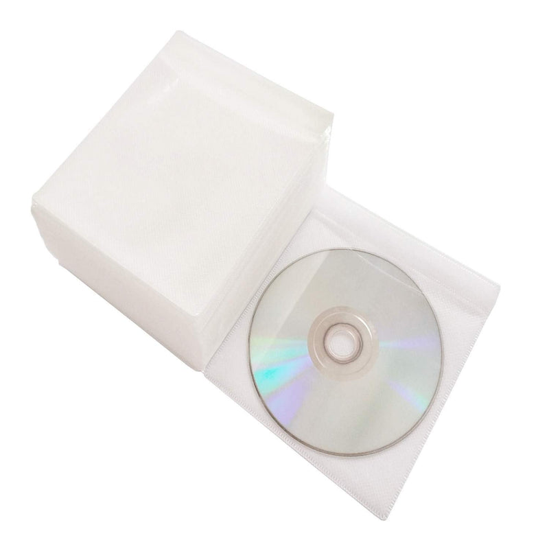 CD/DVD/BluRay Sleeves,Double-Sided Refill Plastic Sleeve for CD and DVD Storage Binders,100 Pack (White) White