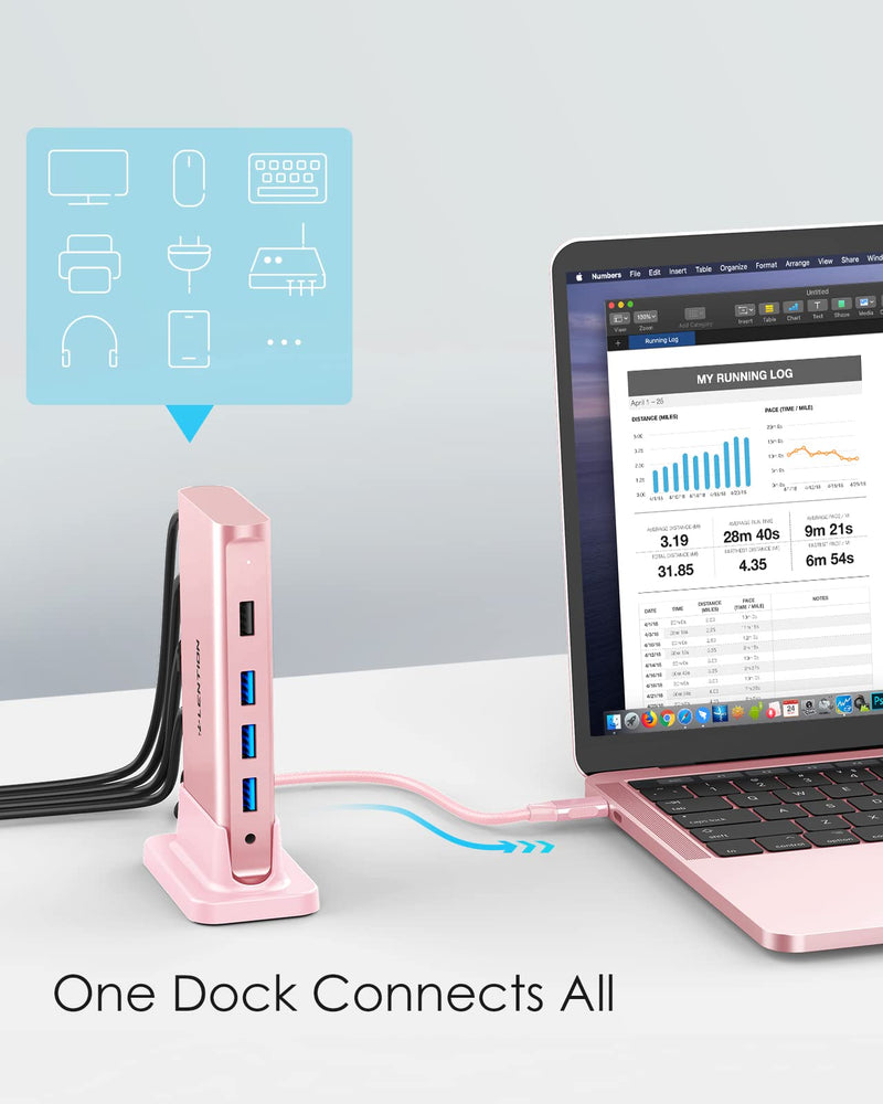 LENTION USB C Docking Station with 100W PD, 4K HDMI, Gigabit Ethernet, USB 3.0/2.0, Aux Adapter for 2023-2016 MacBook Pro/Mac Air/Surface/Steam Deck, More, Stable Driver Certified (CB-D53, Rose Gold)