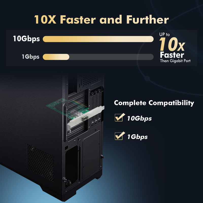 Binardat 10G SFP+ PCIe Network Adapter, Intel X520 82599 LAN Controller, 10G/1G/100Mbps SFP+ Slot NIC Card for Windows/Linux/VMware 1x10 Gigabit SFP