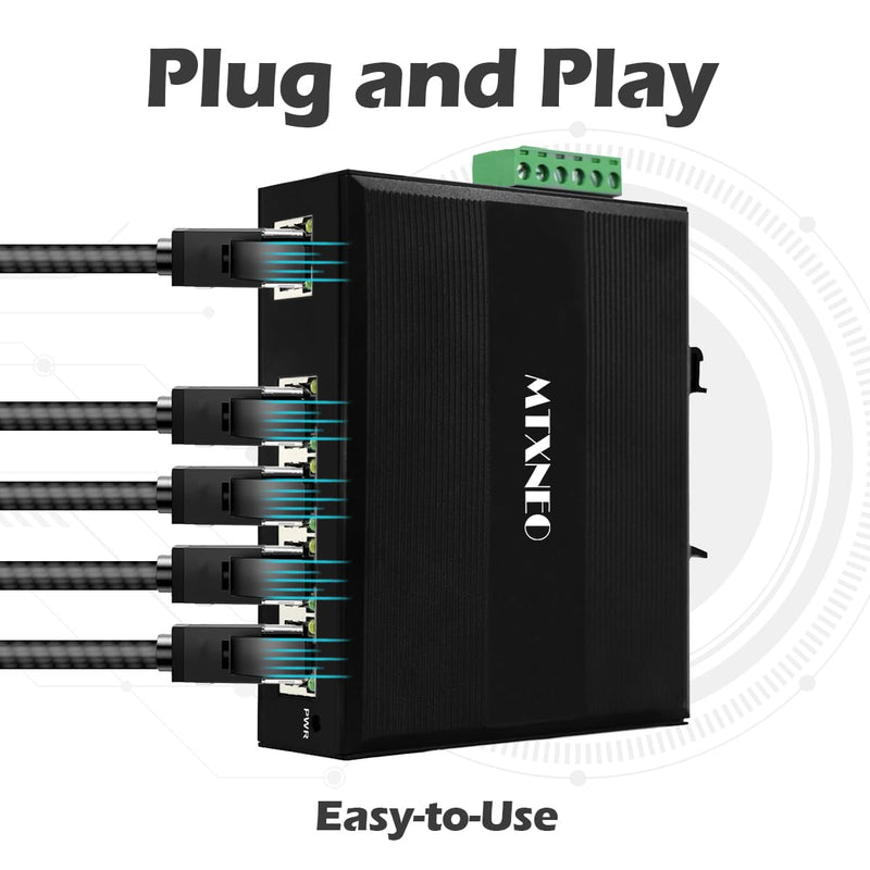 Mini Industrial 5 Ports Full Gigabit Switch Hardened 5 Port RJ45 10/100/1000Mbps Ethernet Switch Din Rail Mount (-40 to 167 ºF) with 10Gbps Switching Capacity 5port Gigabit Switch