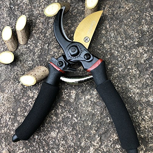 gonicc 8" Professional Ratchet Anvil Pruning Shears (GPPS-1011) and Premium Titanium Bypass Pruning Shears (GPPS-1003), Ratcheting Mechanism, Anvil Groove Design, Garden Shears Clippers, Anvil Pruner,