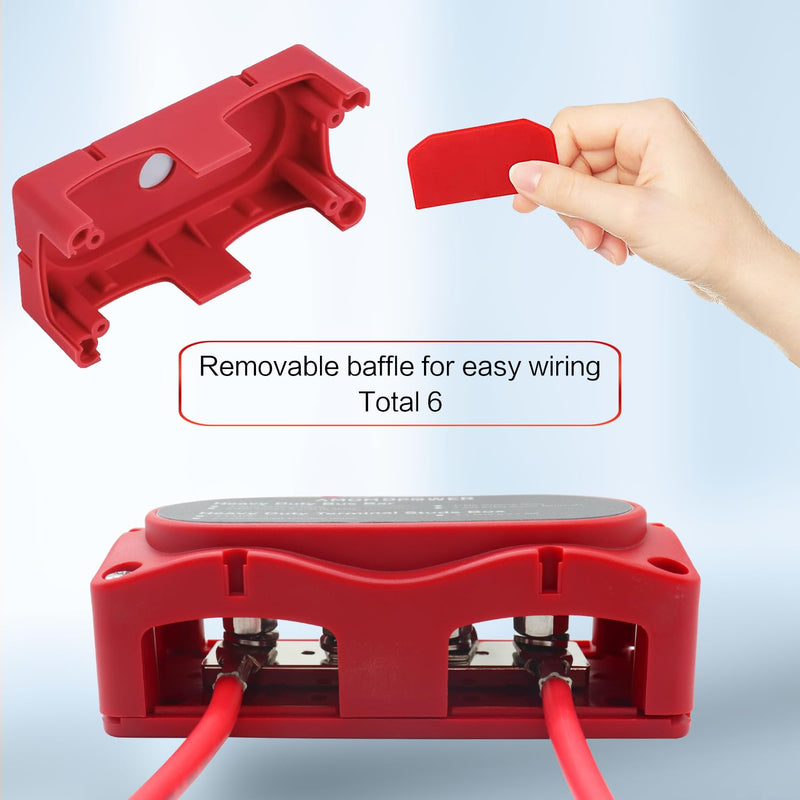 300A Bus Bar 12v Power Distribution Block 4 x 5/16"(M8) Terminal Block Heavy Duty Waterproof Buss Bar Junction Block Marine Battery Bus bar for Automotive Boat Solar System(Red) M8 Red