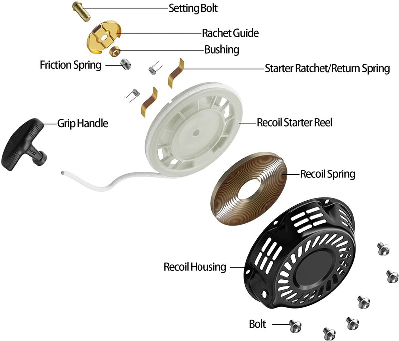 Pull Start Recoil Starter Assembly for Coleman CT100U CC100X 98cc, Predator 79cc 3HP Engine, Massimo MB100 79cc Mini Bike, SK100 CK100 Go Kart, 154F 3.0 hp OHV Engine Parts (Obsidian Black)