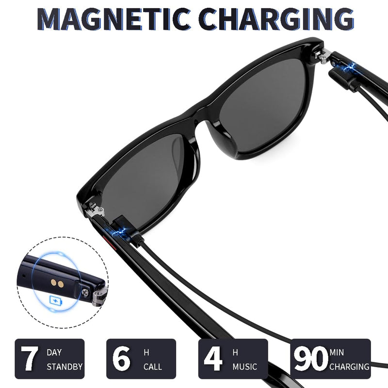 Smart Glasses for Men Women with AAC Speaker Open Ear Music Remote Photo Voice Assistant Hand-free Calling, Unisex Audio Intelligent Bluetooth 5.0 Sunglasses Fits Smaller Faces, Great Gift for Friends C
