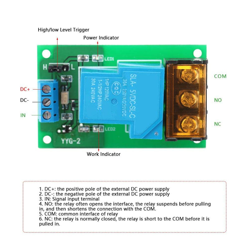 Trigger Relay Module High Performance One Way Trigger Optocoupler Isolation Relay 30A YYG-2 for High/Low Level(5VDC) 5VDC