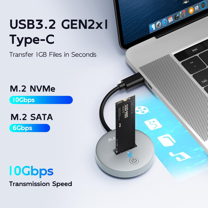 MAIWO M.2 NVMe SATA SSD to USB C Adapter, USB3.2 GEN2x1 10Gbps with UASP Trim, 8TB Capacity, Tool Free M.2 Drive Docking Station NVMe+SATA