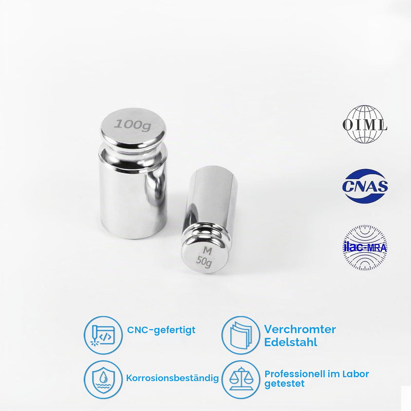 GRAM PRES Calibration Weights, Stainless Steel Scale Calibration Weight Kit | 210g, 9 pieces 1g 2g 5g 10g 20g 50g 100g calibration weight with storage box, tweezers for digital scale