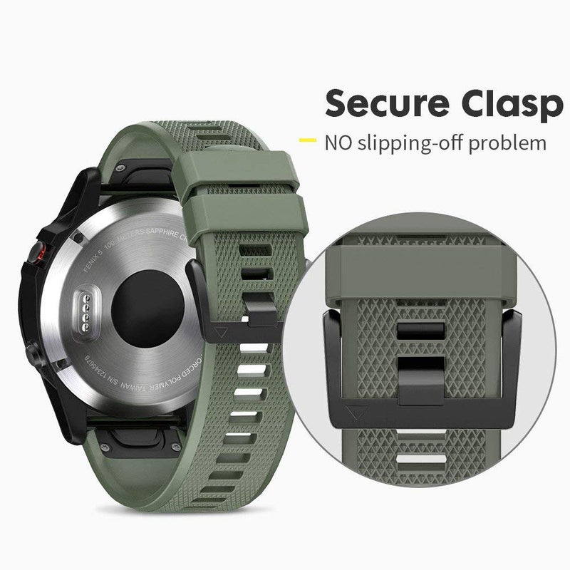 NotoCity Compatible Fenix 5 Band 22mm Width Soft Silicone Watch Strap for Fenix 5/Fenix 5 Plus/Fenix 6/Fenix 6 Pro/Forerunner 935/Forerunner 945/Approach S60/Quatix 5 Army Green