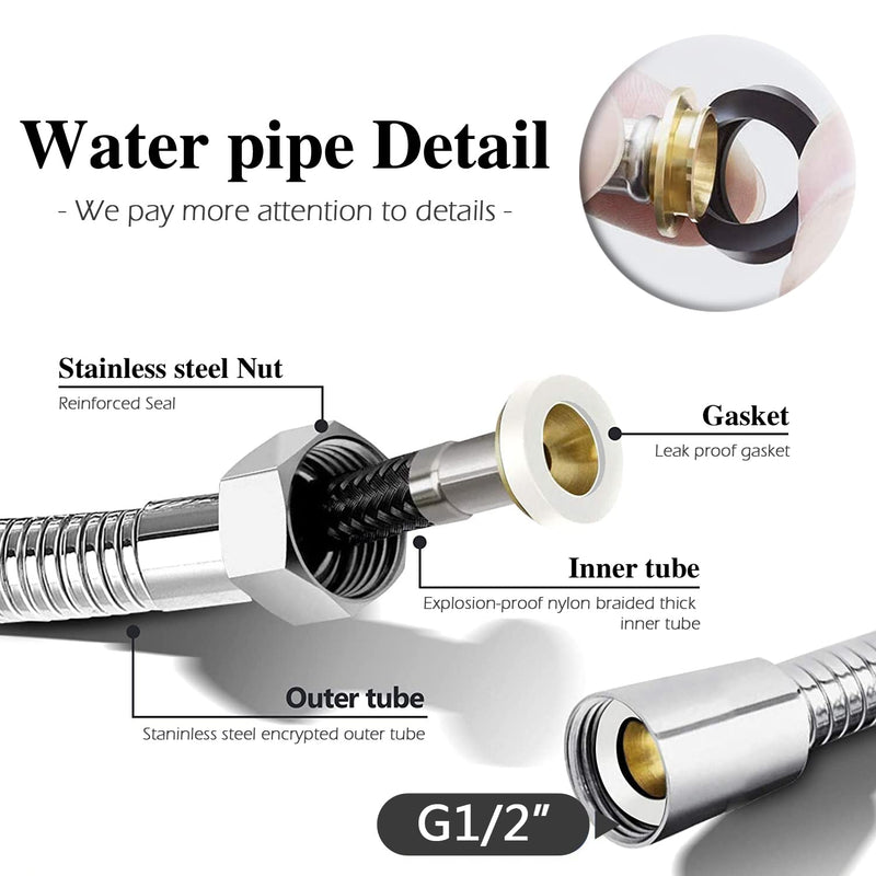 Handheld Shower with Faucet Douche Attachments, Shower 3 Heads in Aluminium - with Faucet Splitter, 59 inch Hose and Hook up Toilet or Wall Mount