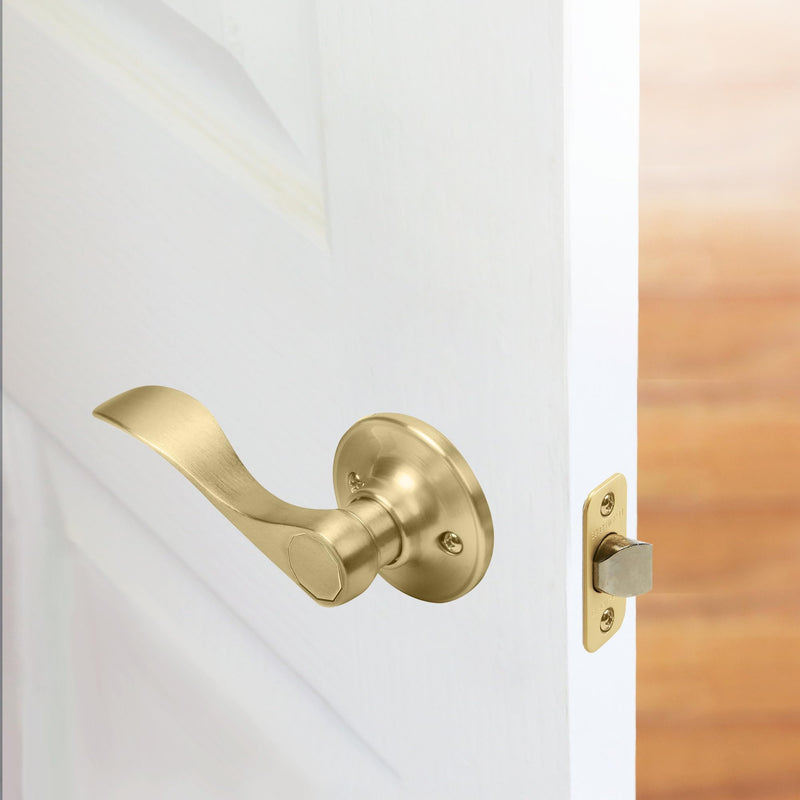 Design House Springdale Passage Hall Closet Interior Door Lever Handle Lockset, Non-Locking Handle Hardware, Satin Gold, 6.375 in x 1.94 in x 2.625 in, Item 728899 1 Pack