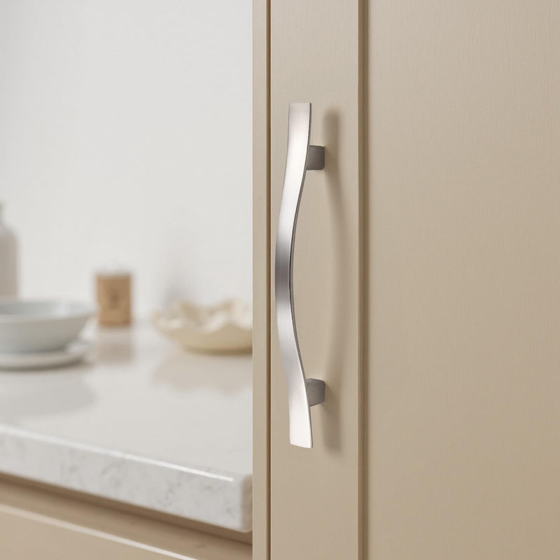KNOBWELL 12 Pack 3-3/4 inch Hole Center Brushed Nickel Kitchen Cabinet Pulls,Wave Style Modern Dresser Pulls Hardware Kitchen Cabinet Handles for Bathroom Bedroom Vanity,Zinc Alloy Hole Center：3-3/4 inch（96mm）