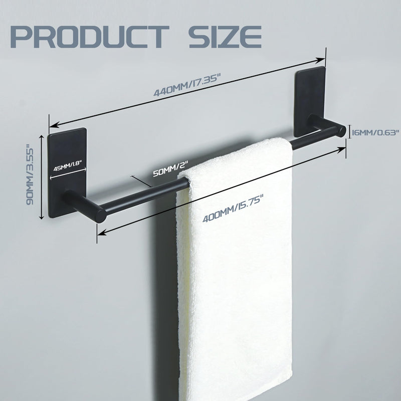 Alise Adhesive Towel Bar, 16 Inch Towel Racks for Bathroom SUS 304 Stainless Steel,Bathroom Towel Holder No Drill, Strong Self Adhesive Towel Bar, Matte Black