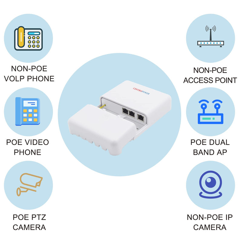Gigabit 2 Port PoE Extender Outdoor, 6KV Lightning Protection PoE Passthrough Switch, Ethernet Splitter Booster, 60W 48V Comply with IEEE 802.3af/at