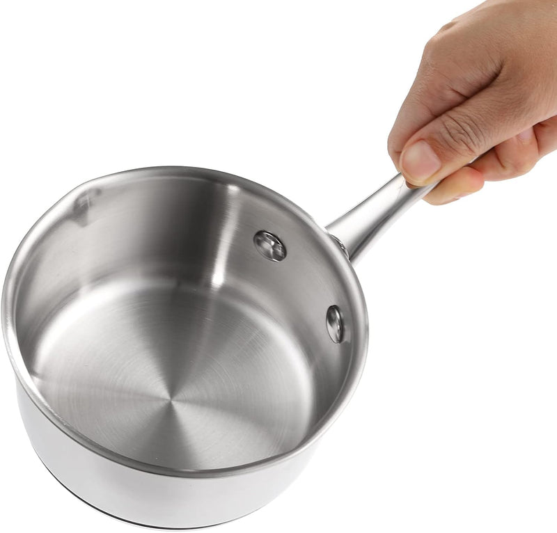 DEAYOU 18/10 Stainless Steel Butter Warmer Measuring Pan, 0.5-Quart Milk Warmer Pot with Dual Pour Spouts, 17OZ Small Sauce Pan for Stove Top, Chocolate Melting, Coffee Tea Soup Warming