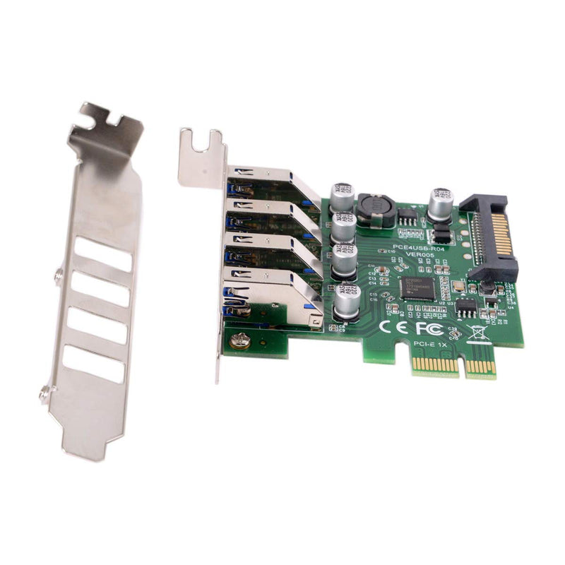 ChenYang 4 Port PCI-E 1X to 4 USB 3.0 HUB PCI Express Expansion Card Adapter with 80/120mm PCI-E Slot Bracket Green 4 Ports