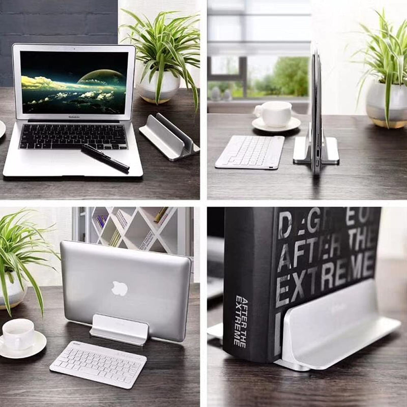 Vertical Laptop Stand Holder, Desktop Aluminum Notebook Stand with Adjustable Dock Size(Up to 17.3 inch) Compatible with All Lenovo/MacBook Pro/Air Dell Hp Surface iPad Gaming Laptops(Silver) Silver