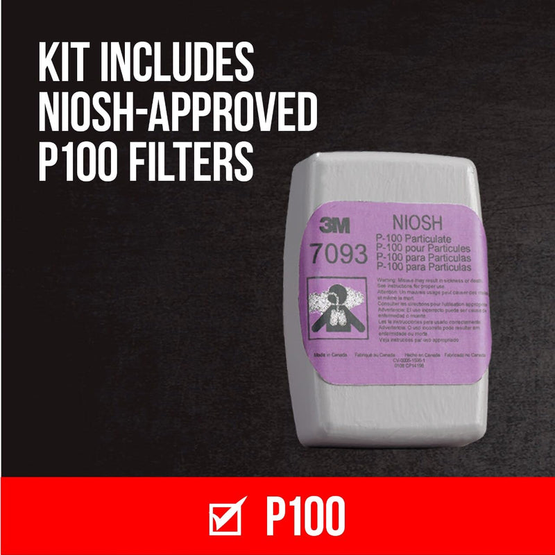 3M P100 Hard Case Particulate Respirator 62093, Reusable Respirator, P100, 1-Facepiece and 1-pair of Replaceable NIOSH-Approved 7093 Filters, Medium, 1 Kit, 1 per pack