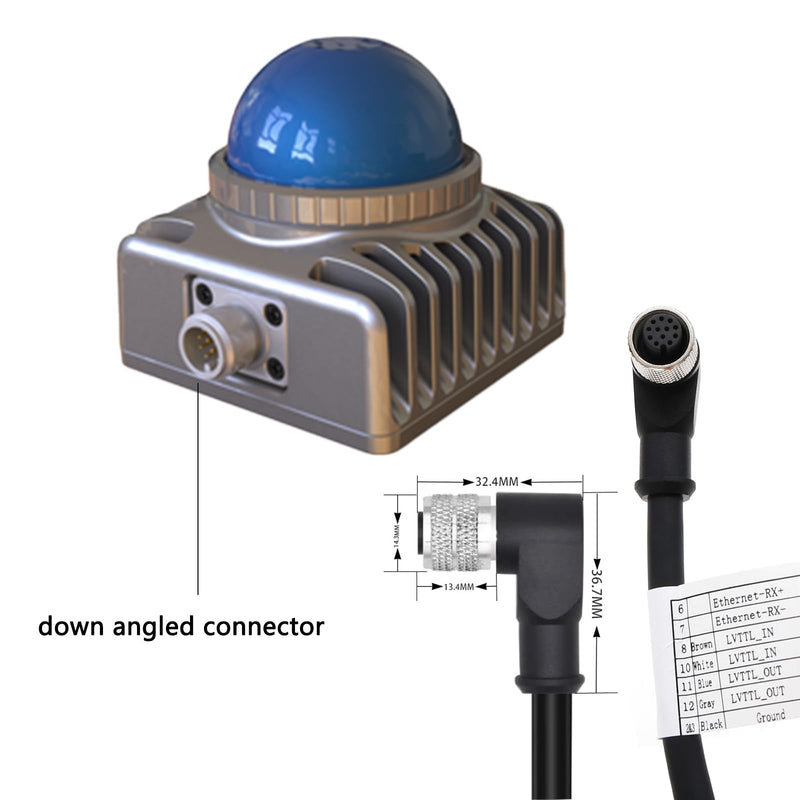 Cable for DJI Livox Mid-360 LiDAR Sensor Power Network Ethernet to Computer Debug, M12 Aviation Connector 12 Pin Female Right Angle to RJ45 Flying Leads, 50cm 50 cm 1-to-3 splitter cable with angled M12 12-pin