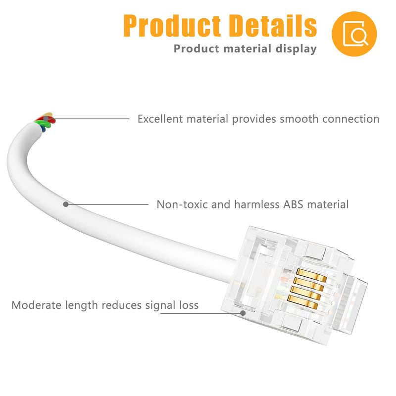Uvital Phone Jack Splitter, Phone Line Splitter for Landline Telephone, RJ11 6P4C 1 Female to 2 Female Adapter, Comes with 4 Inch Cable(White,2 Pack) 2Pack White