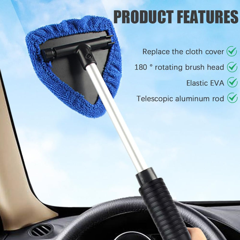 Windshield Inside Cleaner 6PCS,Car Windshield Cleaning Tool,Inside Windshield Cleaner Tool,Car Window Cleaner with Extendable Handle,Car Clean Kit(Blue Triangle) Blue-Triangle One Size